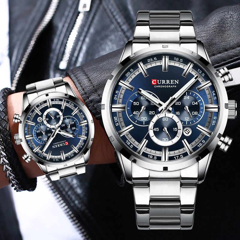 CURREN 8355 Stainless Steel Chronograph Watch For Men - Image 2