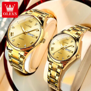 OLEVS 5563 Couple Stainless Steel Quartz Watches for Men and Women
