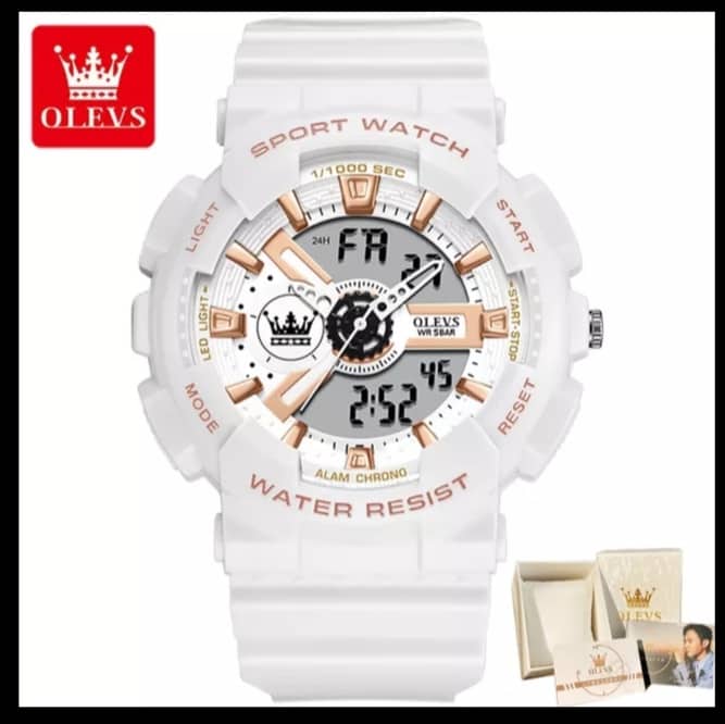 Olevs 1102 Rubber Dual Time Wrist Watch For Men’s - Image 3
