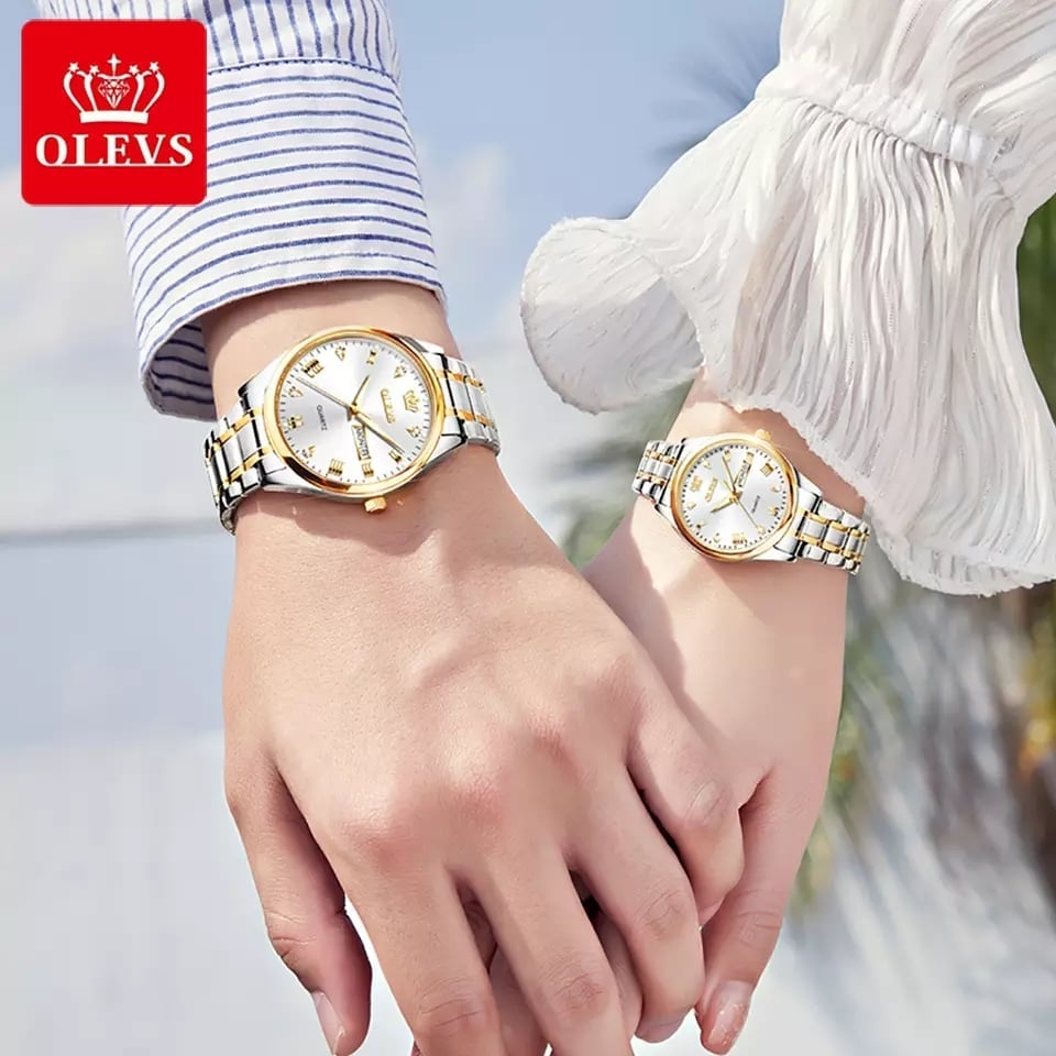OLEVS 5563 Couple Stainless Steel Quartz Watches for Men and Women - Image 3
