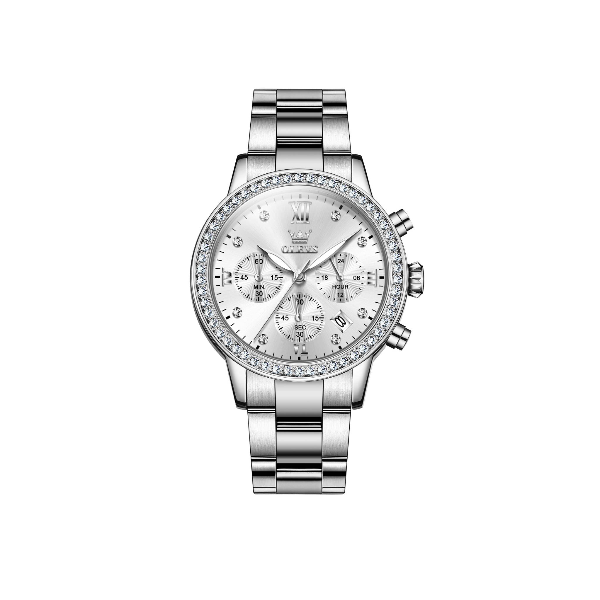 Olevs 9933S Stainless Steel Chronograph Watch For Women - Image 2