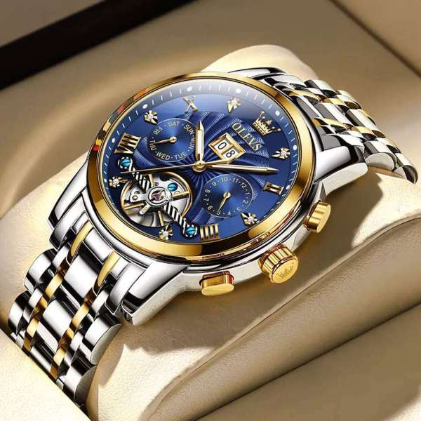 Olevs 9910 Automatic Mechanical Watch-Golden Blue