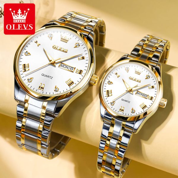 OLEVS 5563 Couple Stainless Steel Quartz Watches for Men and Women - Image 2