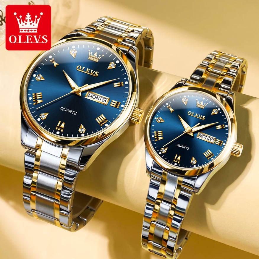 OLEVS 5563 Couple Stainless Steel Quartz Watches for Men and Women