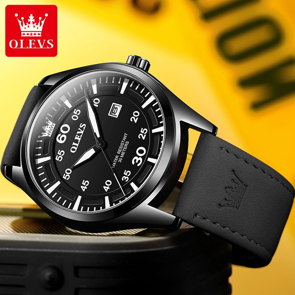 OLEVS 9962 Fashion Men Watch With Leather Strap - Image 3