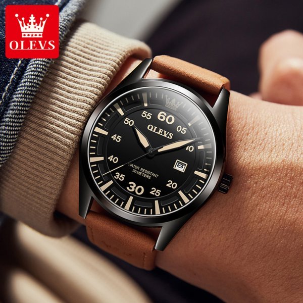 OLEVS 9962 Fashion Men Watch With Leather Strap - Image 2