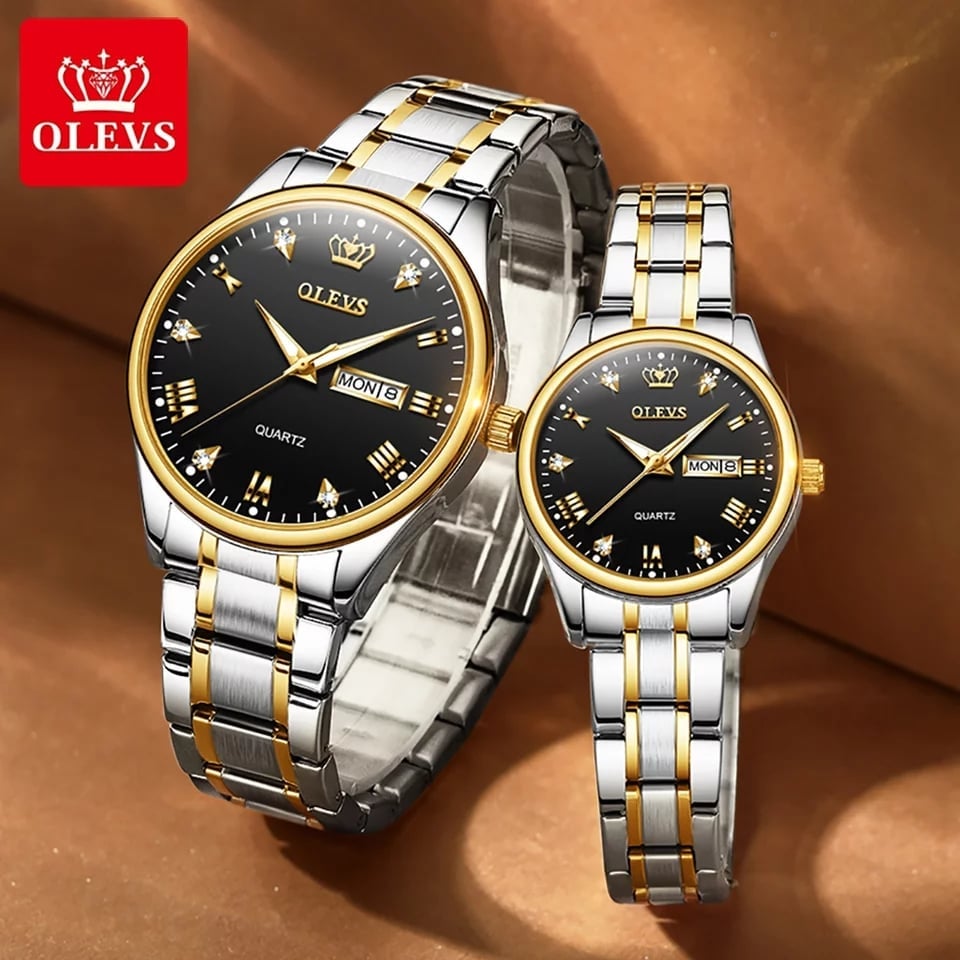 OLEVS 5563 Couple Stainless Steel Quartz Watches for Men and Women - Image 2