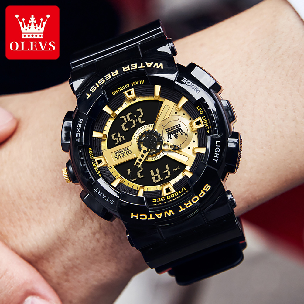Olevs 1102 Rubber Dual Time Wrist Watch For Men’s - Image 2