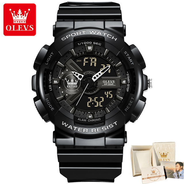 Olevs 1102 Rubber Dual Time Wrist Watch For Men’s - Image 2