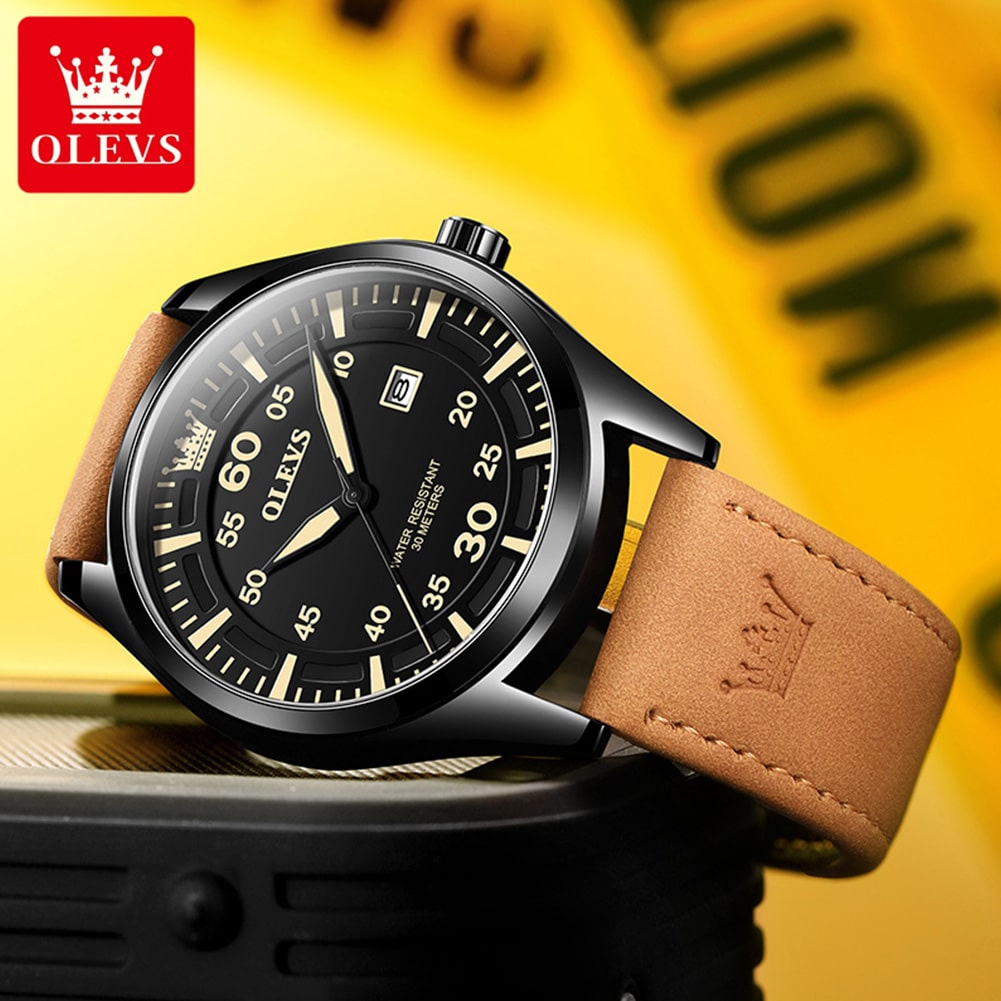 OLEVS 9962 Fashion Men Watch With Leather Strap - Image 3