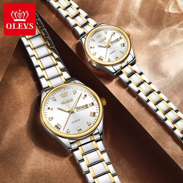 OLEVS 5563 Couple Stainless Steel Quartz Watches for Men and Women - Image 4