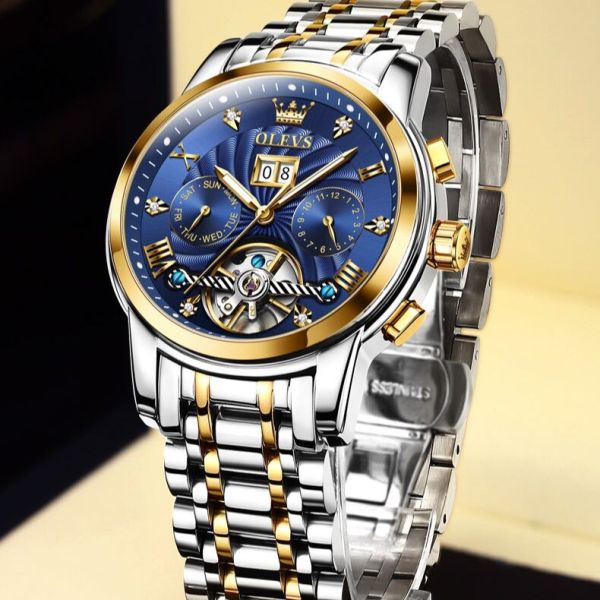 Olevs 9910 Automatic Mechanical Watch-Golden Blue - Image 2