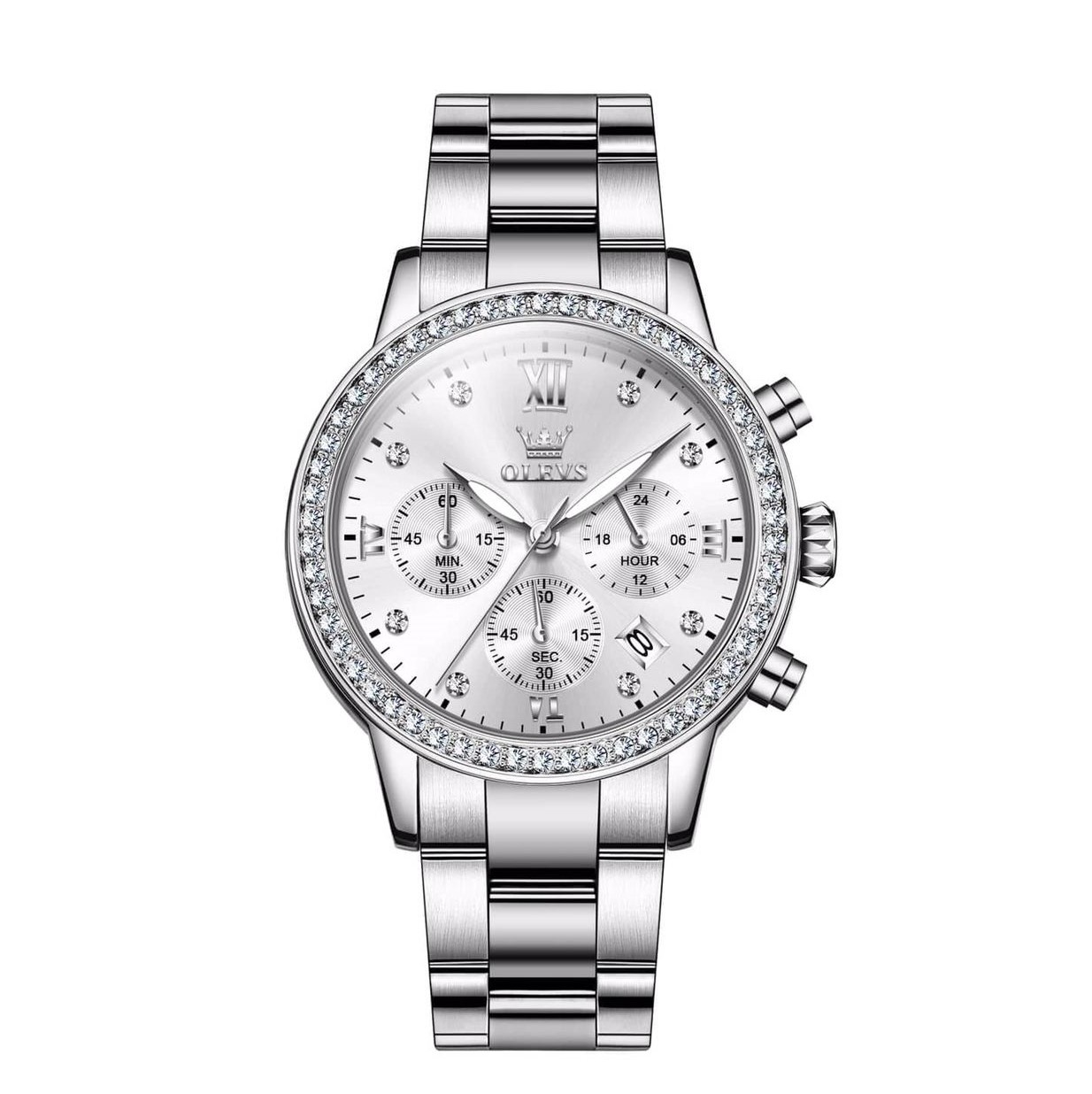 Olevs 9933S Stainless Steel Chronograph Watch For Women