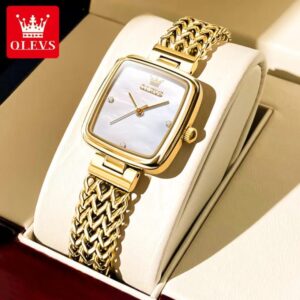 OLEVS 9948 Square Quartz Stainless Steel Watches for Women
