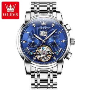 Olevs 9910 Automatic Mechanical Watch-Silver Blue