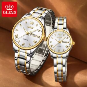 OLEVS 5563 Couple Stainless Steel Quartz Watches for Men and Women