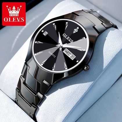 Olevs 8697 Tungsten SteelWatch for Men-Black