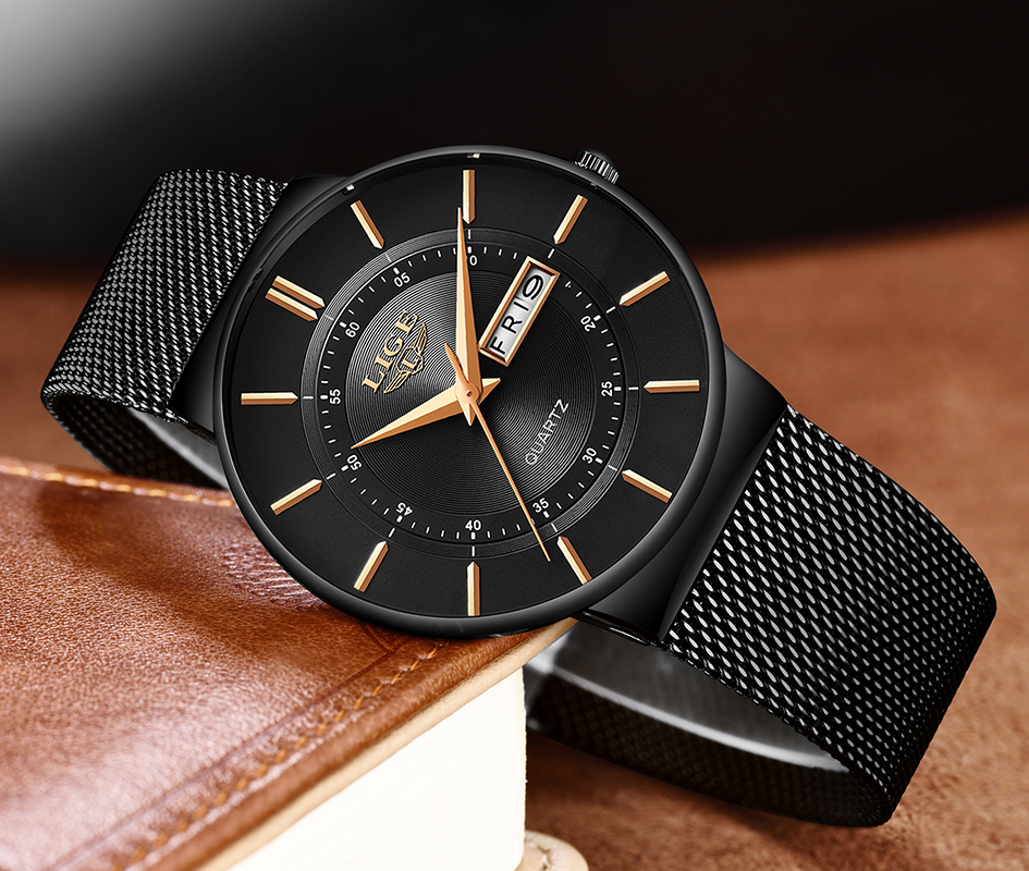 Lige 9949 Men’s Slim Watch-Black