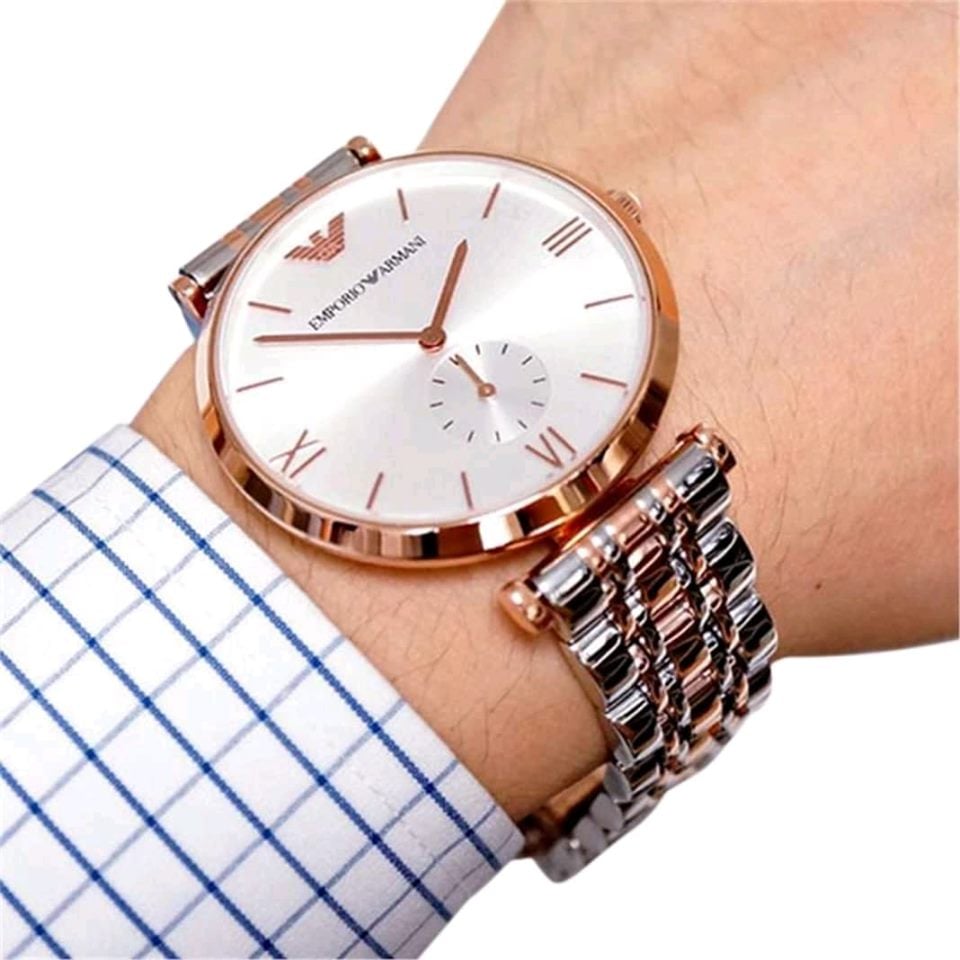 Emporio Armani 1677 Retro Silver Dial Two-Tone Watch For Men - Image 2