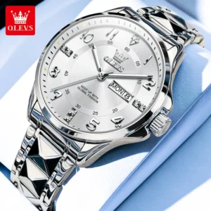OLEVS 2910 Dual Calendar Men’s Watches Luxury Stainless steel Casual Quartz Wristwatch for Men