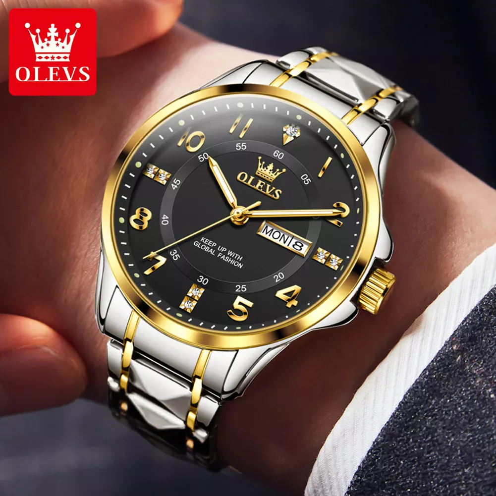 OLEVS 2910 Quartz Watch for Men Luxury Gold Diamond Digital Dial Stainless steel Strap Waterproof Wristwatch Male - Image 2
