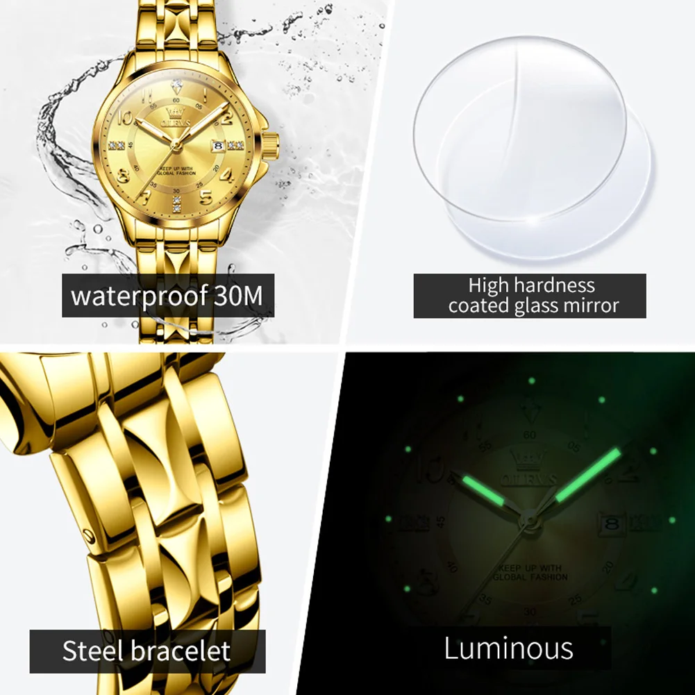 OLEVS 2910 Women's Watch Classics Calendar Waterproof Stainles Steel Ladies Hand Clock Luxury Brand Quartz Watch for Women - Image 3