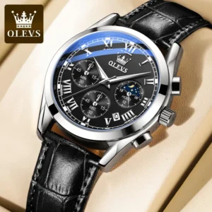 OLEVS 2871 Watch Men's Leather Chronograph