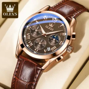 OLEVS 2871 Watch Men's Leather Chronograph