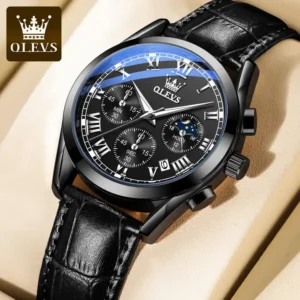 OLEVS 2871 Watch Men's Leather Chronograph