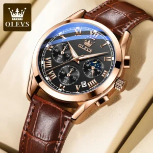 OLEVS 2871 Watch Men's Leather Chronograph