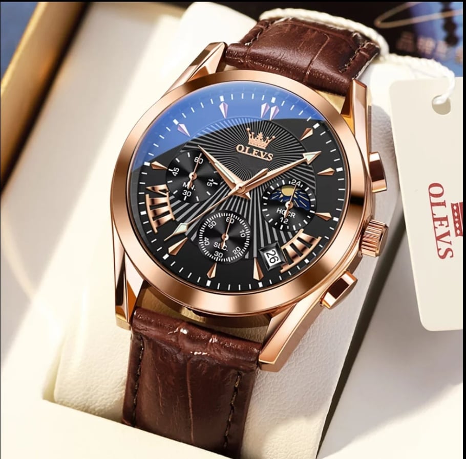OLEVS 2876 Quartz Men Wristwatches Genuine Leather Strap Watches for - Image 2