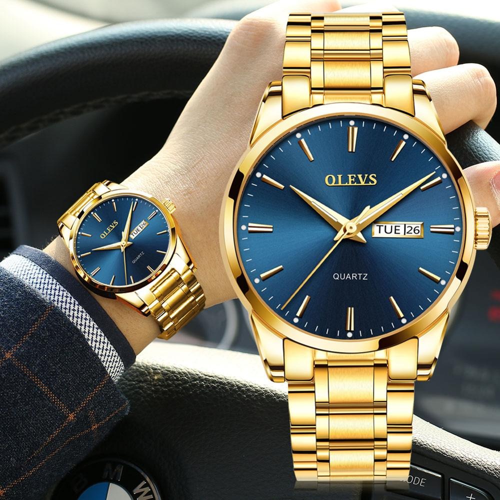 Olevs 6898 Wrist Watch For Men-Golden Blue - Image 4