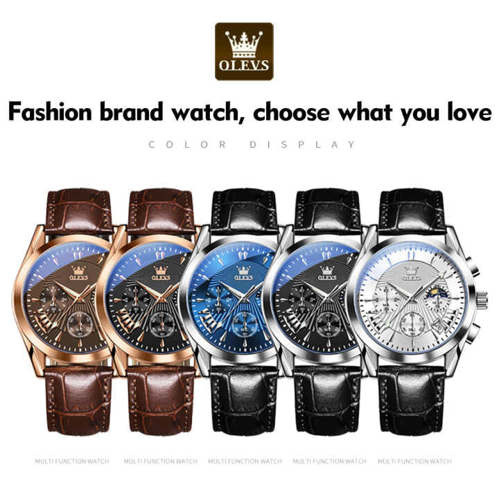OLEVS 2876 Quartz Men Wristwatches Genuine Leather Strap Watches for - Image 4