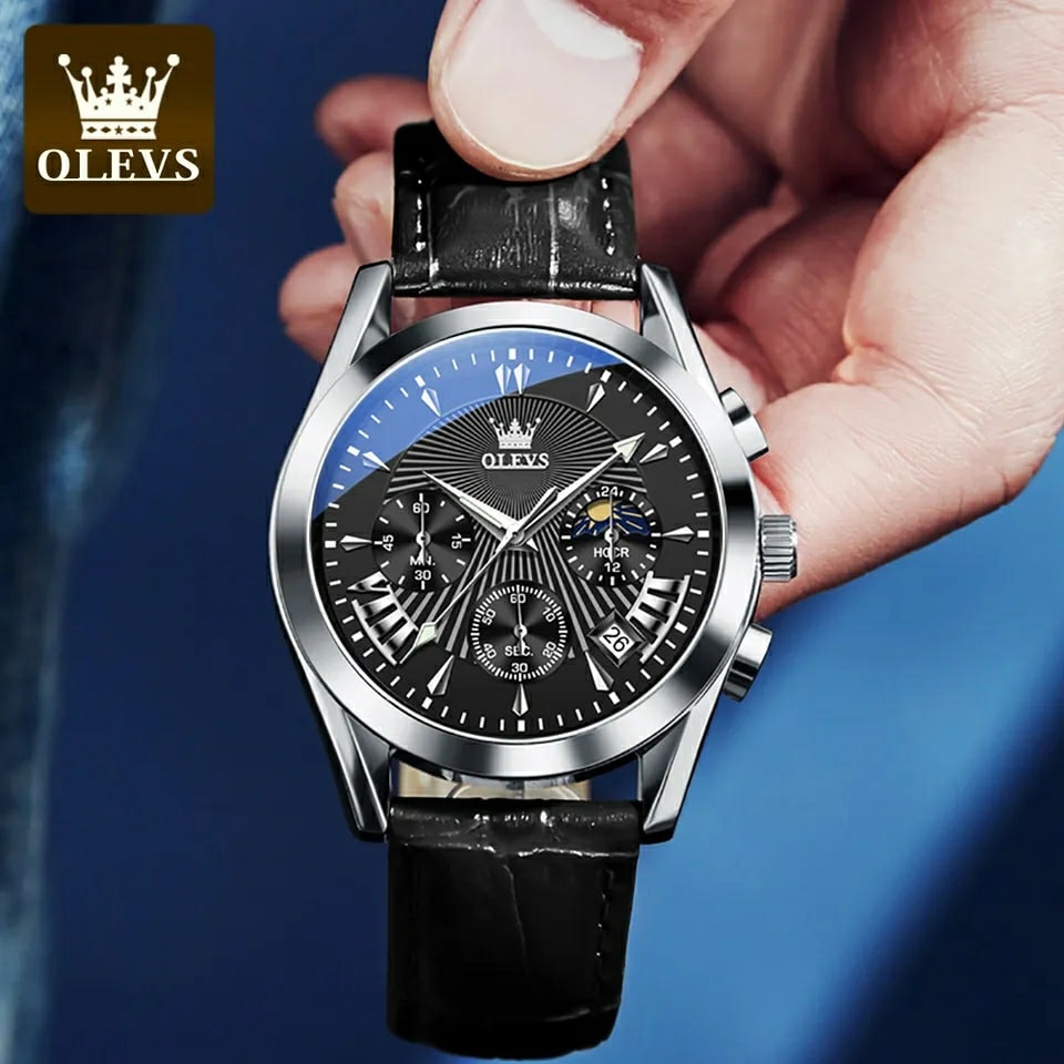 OLEVS 2876 Quartz Men Wristwatches Genuine Leather Strap Watches for - Image 2