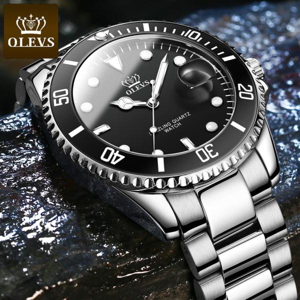 Olevs 5885 Men's wrist watch-Black Silver - Image 2
