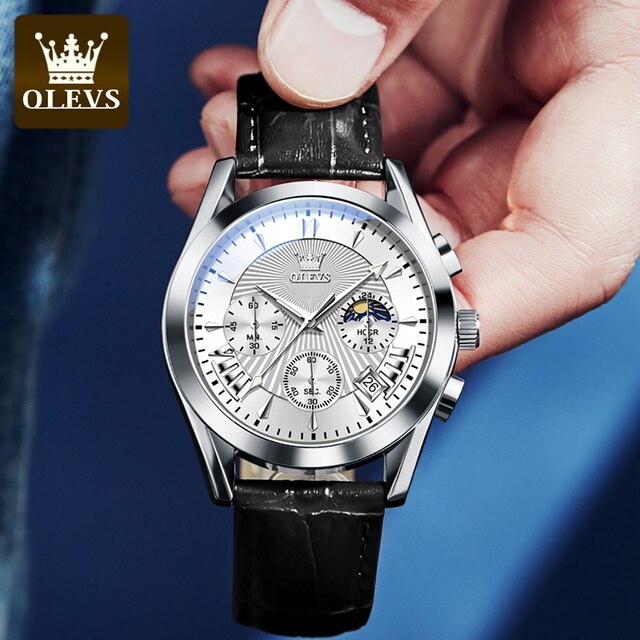 OLEVS 2876 Quartz Men Wristwatches Genuine Leather Strap Watches for - Image 4