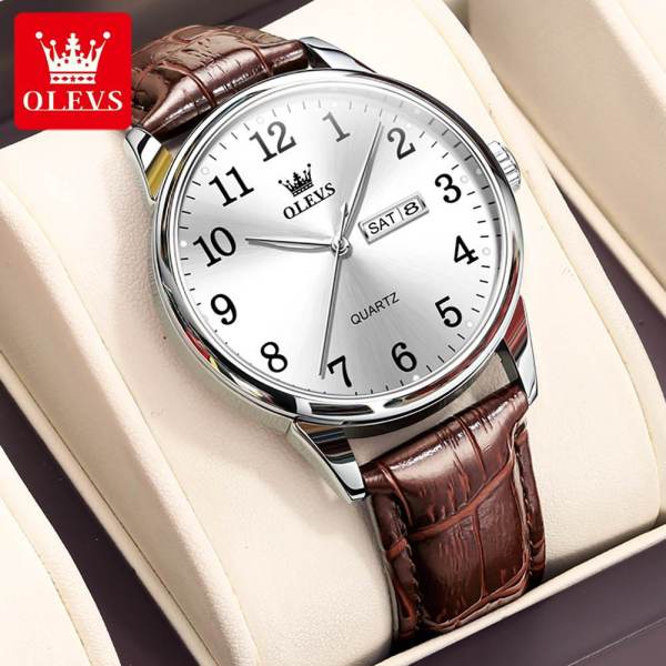 Olevs 5535 Leather Analog Wrist Watch For Men