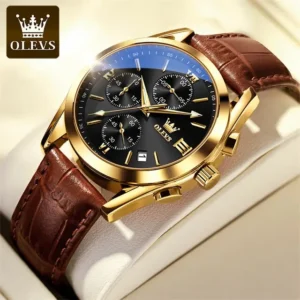 OLEVS 2872 Watch for Men Classic Fashion Leather strap Chronograph Quartz Wristwatch
