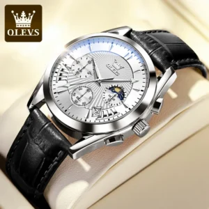 OLEVS 2876 Quartz Men Wristwatches Genuine Leather Strap Watches for
