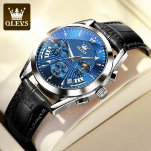OLEVS 2876 Quartz Men Wristwatches Genuine Leather Strap Watches for