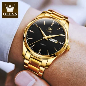Olevs 6898 Wrist Watch For Men-Golden Black