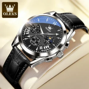 OLEVS 2876 Quartz Men Wristwatches Genuine Leather Strap Watches for