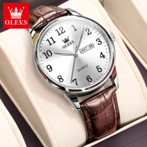 Olevs 5535 Leather Analog Wrist Watch For Men
