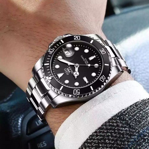 Olevs 5885 Men's wrist watch-Black Silver - Image 3