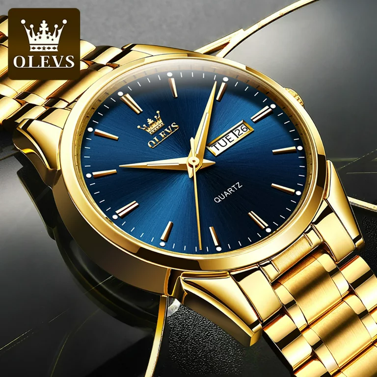 Olevs 6898 Wrist Watch For Men-Golden Blue - Image 3