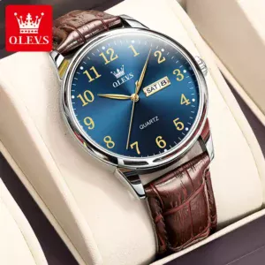 Olevs 5535 Leather Analog Wrist Watch For Men