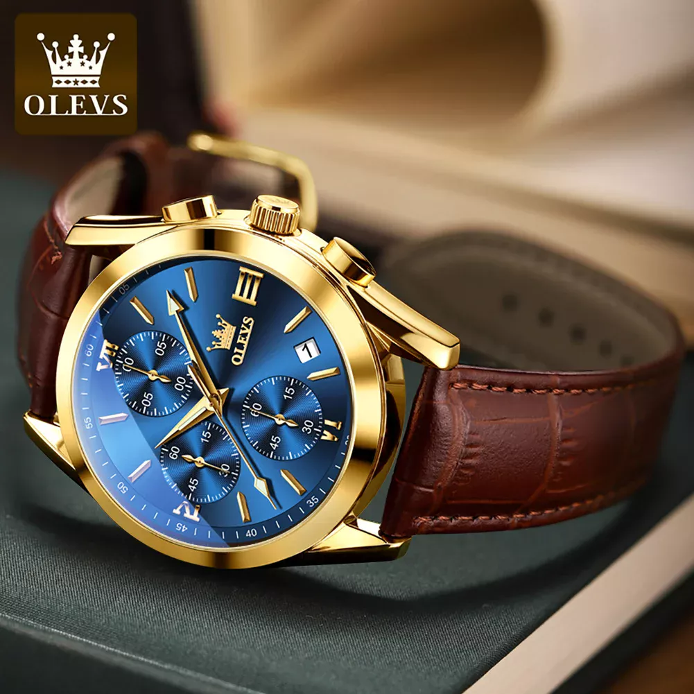 OLEVS 2872 Watch for Men Leather Strap Original Quartz Watch for Men - Image 2