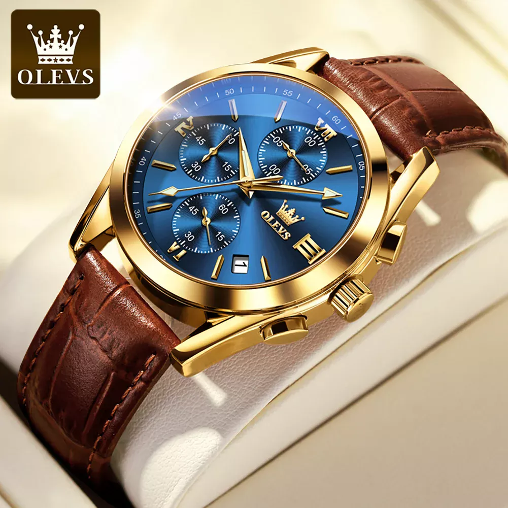 OLEVS 2872 Watch for Men Leather Strap Original Quartz Watch for Men