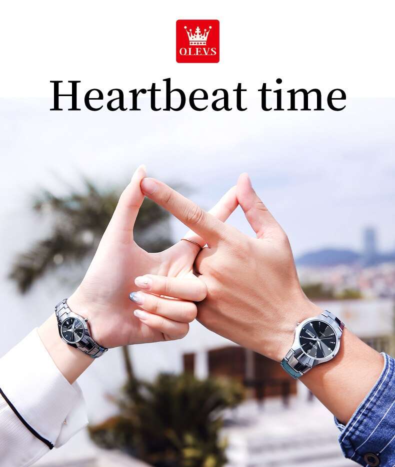 OLEVS 8697 Silver Tungsten Steel Analog Wrist Watch For Couple - Image 3