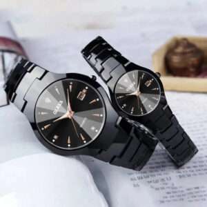 OLEVS 8697 Silver Tungsten Steel Analog Wrist Watch For Couple